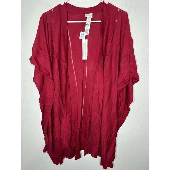 Chico’s Shadow Stripe Ruana Covering Shawl Kimono In Red One Size - Picture 1 of 7